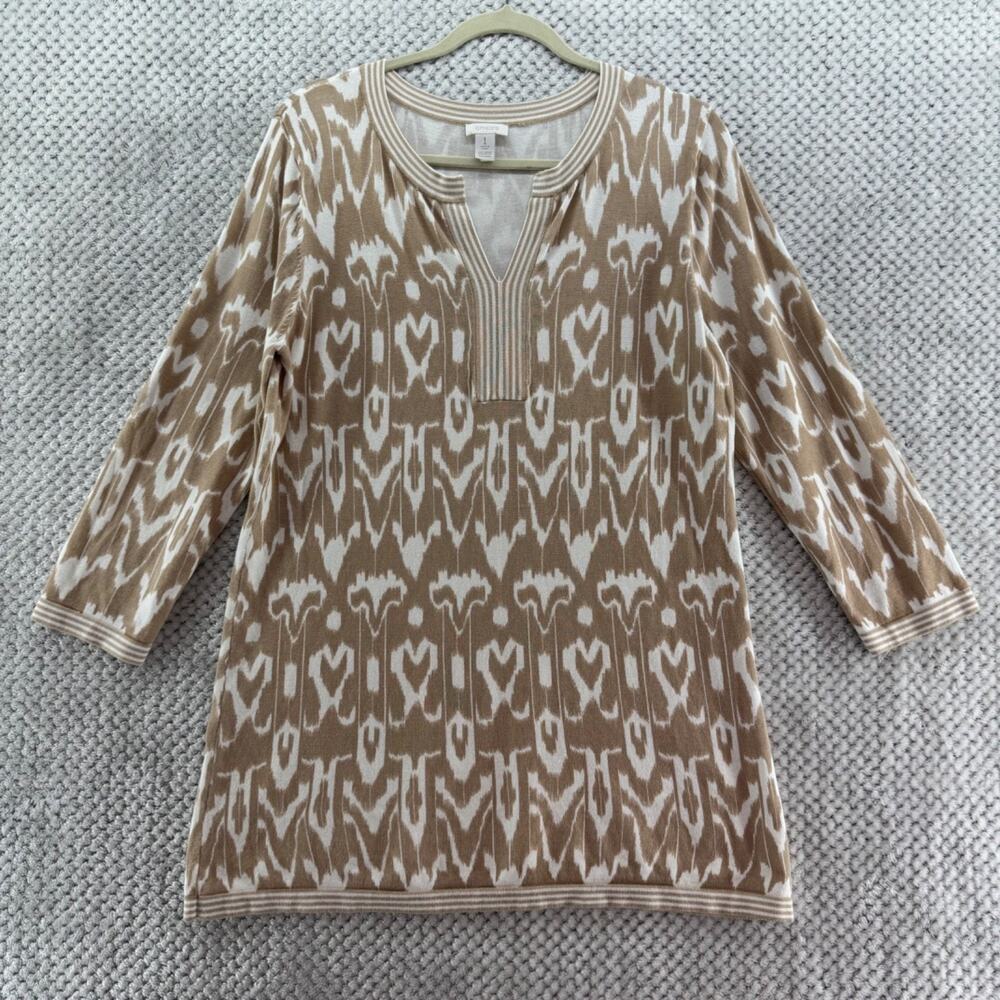 Chicos Sweater Womens 1 M/8 Brown Knit Tunic V-Neck Long Sleeve Soft Stretchy